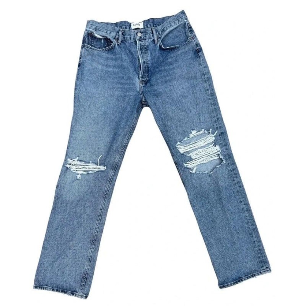 Agolde Lana 90s Style Distressed Straight Leg Raw Hem Lived In Jeans - 29